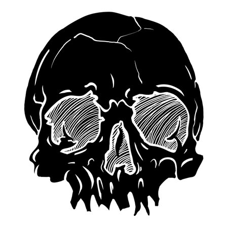 black skull illustration. goth style. T-shirt print for Horror or Halloween. Hand drawing illustration isolated on white background. Vector EPS 10のイラスト素材