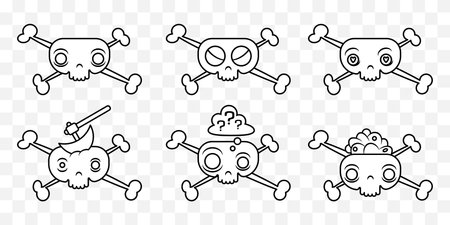 Cute skull with crossbones, cartoon comic style illustration. Vector isolated on background.のイラスト素材
