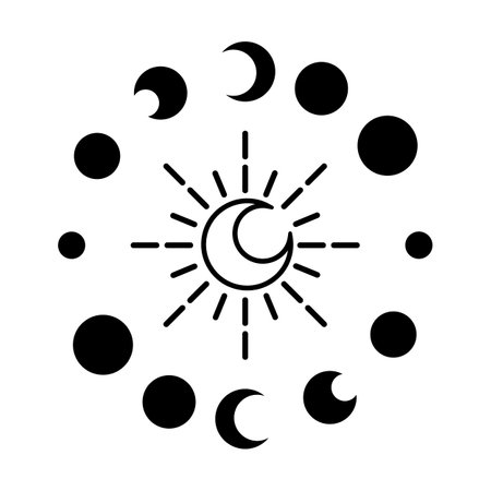 Magic moon and stars icon. Graphic elements for astrology. Boho witch and magic symbol. Black goth moon illustration isolated on white background. Vector EPS 10のイラスト素材