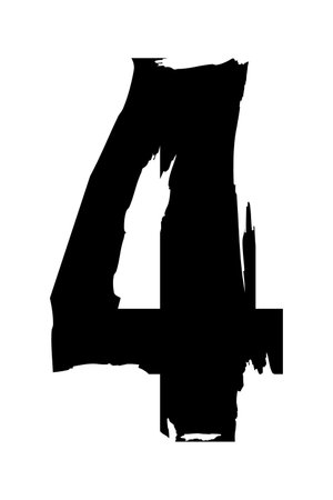 Number 4 in brush stroke style for design or discounts. Vector illustration isolated on white...