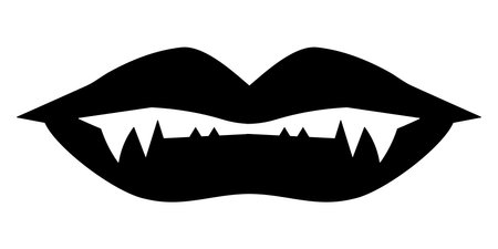 Black vampire lips. Vampire teeth illustration for halloween. Vector isolated on white background.のイラスト素材