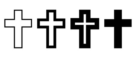 Christian cross icon set. Black cross sign. Vector illustration isolated on white background.のイラスト素材