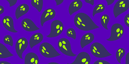 Cartoon ghost background for Halloween celebration. Flying ghost silhouette hand drawn illustrations. Trendy Gothic style design. Vector EPS 10のイラスト素材