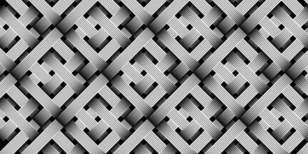 Black and white braided fiber pattern. Striped vector background. Modern abstract vector texture.のイラスト素材