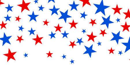 4th of July stardust scatter. American Independence Day stars background. Red blue stars confetti in USA flag colors for Independence Day. Vector EPS10のイラスト素材