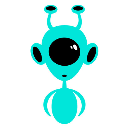 Cute cartoon alien character. Funny alien flat illustration. Vector isolated on white background.のイラスト素材