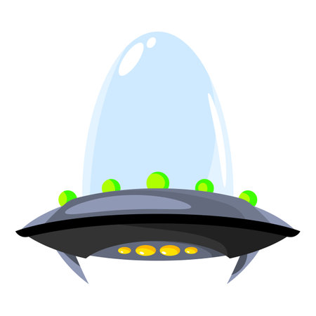 Cute cartoon spaceship. Funny flat UFO spaceship illustration. Vector isolated on white background.のイラスト素材