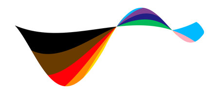 Pride wavy lines shape. Modern wave icon with rainbow flag colors. Colored striped shape for design. Vector illustration isolated on white background.のイラスト素材