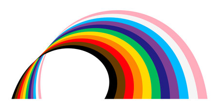 Pride wavy lines shape. Modern wave icon with LGBTQ pride flag colors. Colored striped shape for design. Vector illustration isolated on white background.のイラスト素材