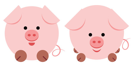 Cute baby pig illustration. Cartoon pink piggy.のイラスト素材
