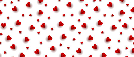 Pattern of red hearts on a white background. Valentine's Day background in papercut style. Vector illustration.のイラスト素材