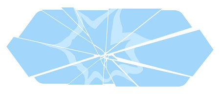 Broken glass icon in flat style. Cracked blue crystal geometric shape for game UI or web design.のイラスト素材