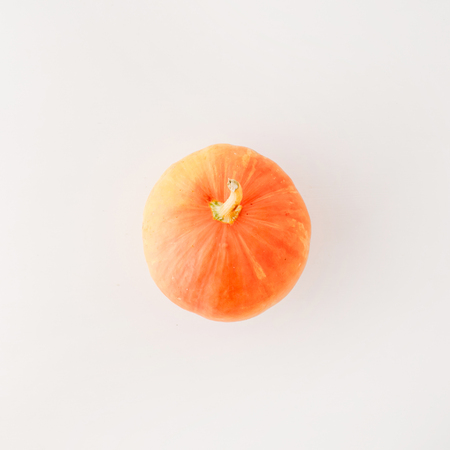 pumpkin on white background. flat lay autumn wallpaperの写真素材