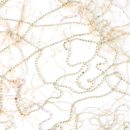 christmas tinsel decoration. flat lay, top viewの写真素材