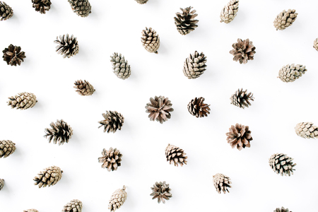 minimal creative cone pattern arrangement on white. flat lay, top view. christmas background wallpaper.の写真素材
