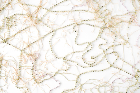 christmas tinsel decoration. flat lay, top viewの写真素材