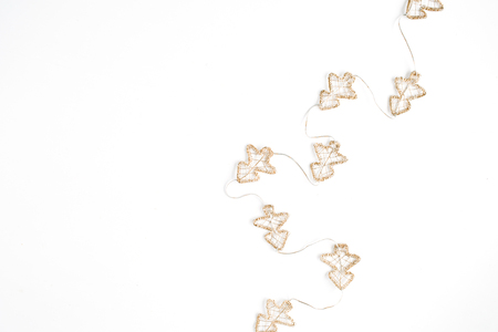 christmas decoration with tinsel. christmas wallpaper. flat lay, top viewの写真素材