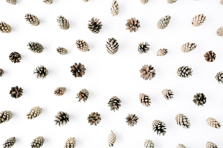 minimal creative cone frame arrangement pattern on white. flat lay, top view. christmas background wallpaper.の写真素材