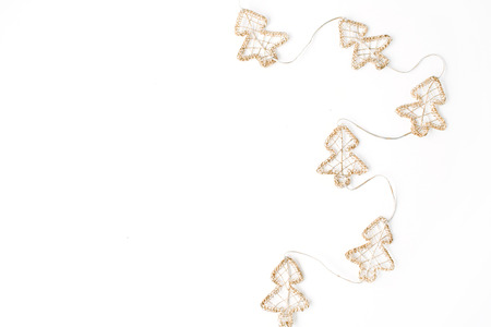 christmas decoration with tree tinsel. christmas wallpaper. flat lay, top viewの写真素材