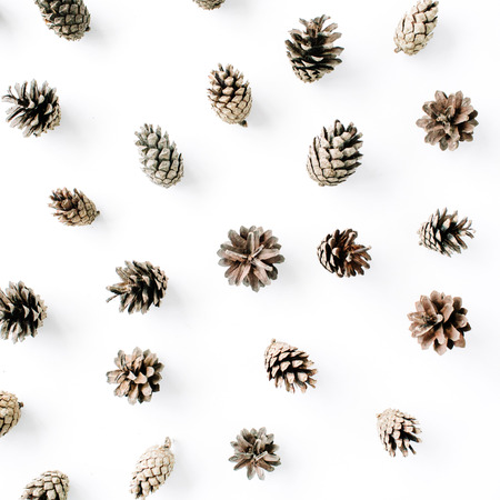 minimal creative cone pattern arrangement on white. flat lay, top view. christmas background wallpaper.の写真素材