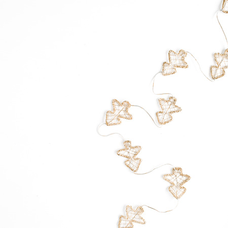 christmas decoration with tinsel. christmas wallpaper. flat lay, top viewの写真素材