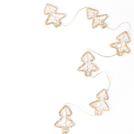 christmas decoration with tree tinsel. christmas wallpaper. flat lay, top viewの写真素材