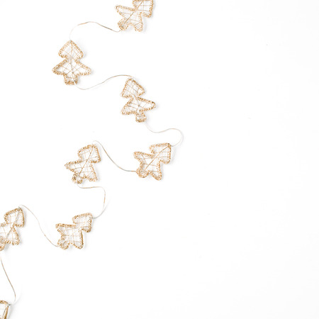 christmas decoration with tinsel. christmas wallpaper. flat lay, top viewの写真素材
