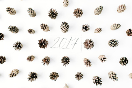 minimal creative cone arrangement pattern on white. flat lay, top view. new year background wallpaper.の写真素材