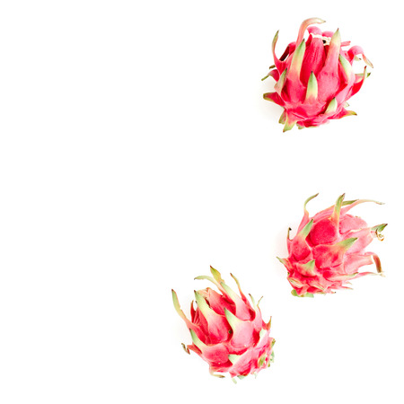 Dragon fruit on white. Flat lay, top viewの写真素材