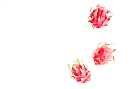 Dragon fruit on white. Flat lay, top viewの写真素材