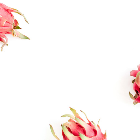Dragon fruit on white. Flat lay, top viewの写真素材