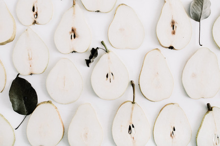 Pear slices pattern. Flat lay, top view minimal texture.の写真素材