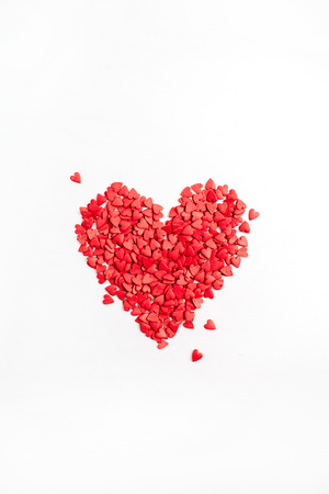 Valentine's Day composition. Heart on white background. Flat lay, top view Love concept.の写真素材