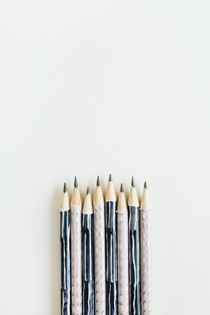 Pencils isolated on white background. Flat lay, top view.の写真素材
