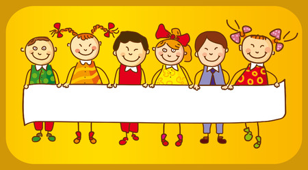 Six Kids with sign  のイラスト素材