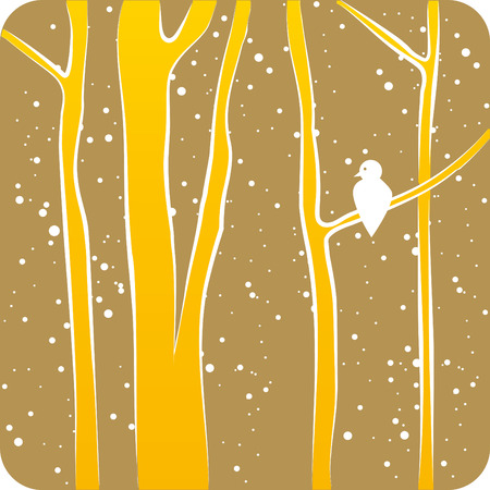 Illustration with a Forest in Winter and Bird  のイラスト素材