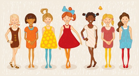 Seven girls illustration setのイラスト素材