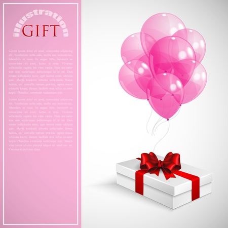 gift box with red bow and bunch of pink transparent balloonsのイラスト素材