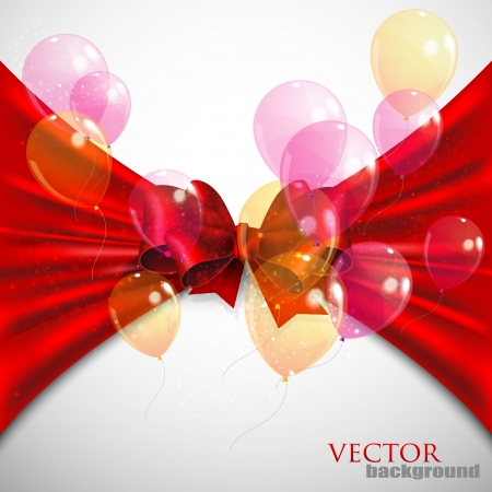 background with red bow and flying transparent balloonsのイラスト素材