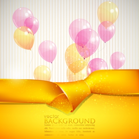 abstract background with yellow ribbon and balloonsのイラスト素材