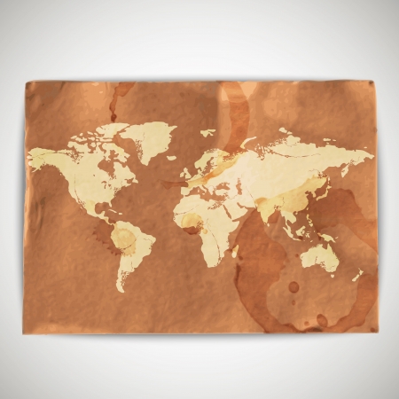 illustration of world map on cardboard grunge backgroundのイラスト素材