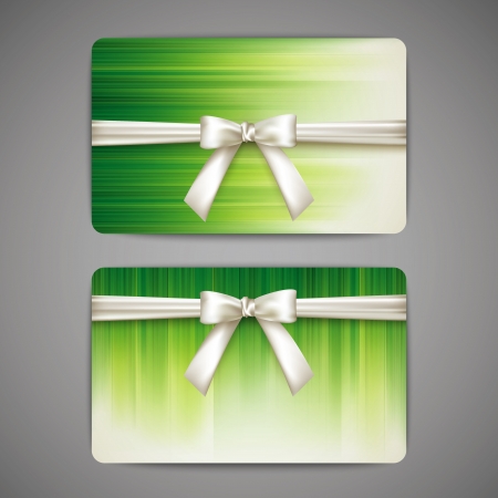 green gift cards with white bows and ribbons のイラスト素材