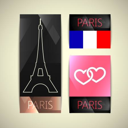  set of cards with paris symbolsのイラスト素材