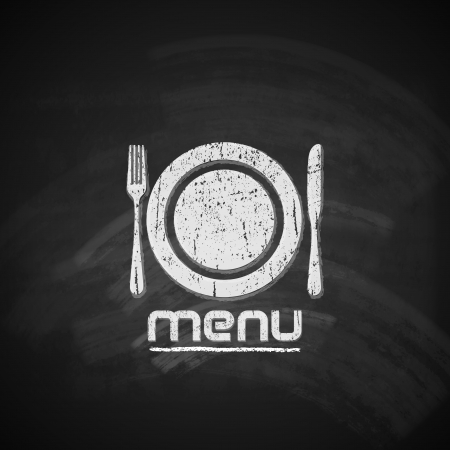 vintage chalkboard menu design with plate, fork and knifeのイラスト素材