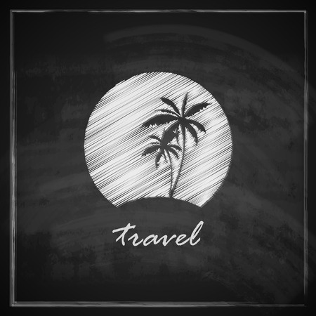 vintage illustration with tropic island sign on blackboard background  travel conceptのイラスト素材
