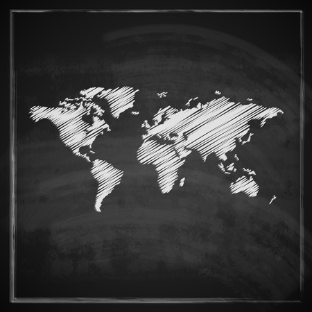 vintage illustration with the world map on blackboard backgroundのイラスト素材