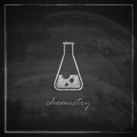 vintage illustration with laboratory equipment icon on blackboard background  science concept のイラスト素材