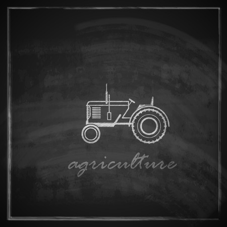 vector illustration with tractor icon on blackboard background  farm concept のイラスト素材