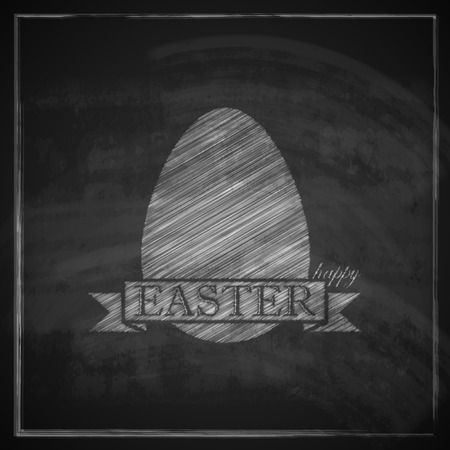 chalk easter illustration with egg and ribbon on blackboard background  happy easterのイラスト素材