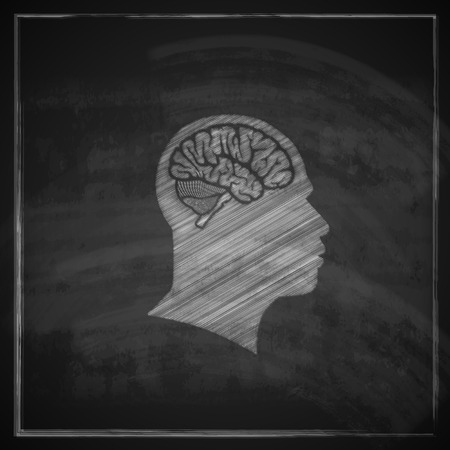 vector illustration of human head with brain on blackboard backgroundのイラスト素材